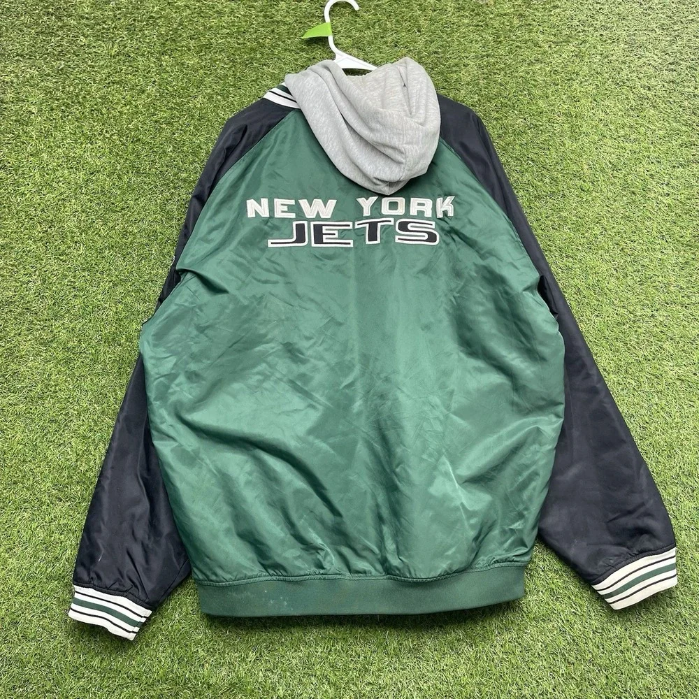 New York Jets Jacket Mens XL Green NFL Football Reebok Hooded Vintage 90s